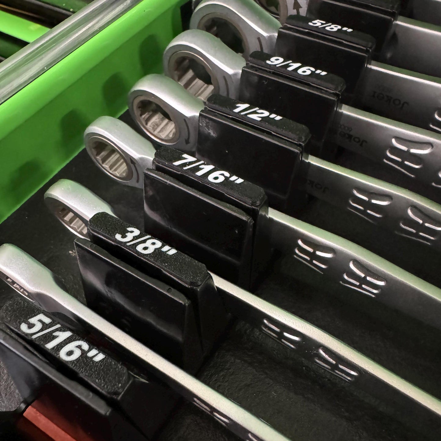 Identification labels for toolbox widget wrench holders